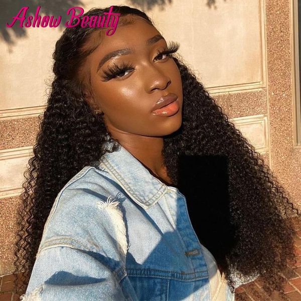 

lace wigs kinky curly wig hd frontal pre plucked with baby hair 13x4 front human for women, Black;brown