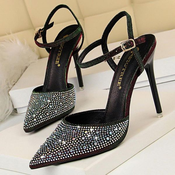 

dress shoes high heels ladies rhinestone woman pumps stiletto .5cm wedding summer women sandals, Black