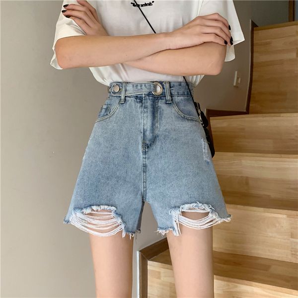 

women's shorts summer 2020 new loose thin versatile jeans high waist wide leg pants, White;black