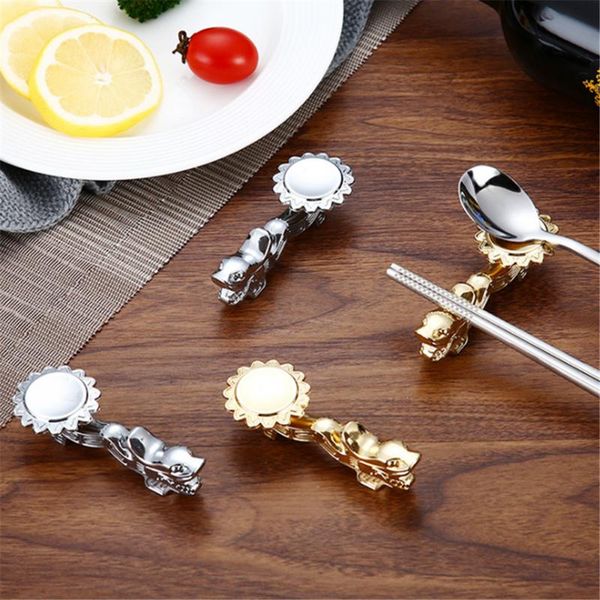 

chopsticks alloy chinese chopstick rest pillow holder spoon stand rack dragon shape frame art craft tableware kitchen tools