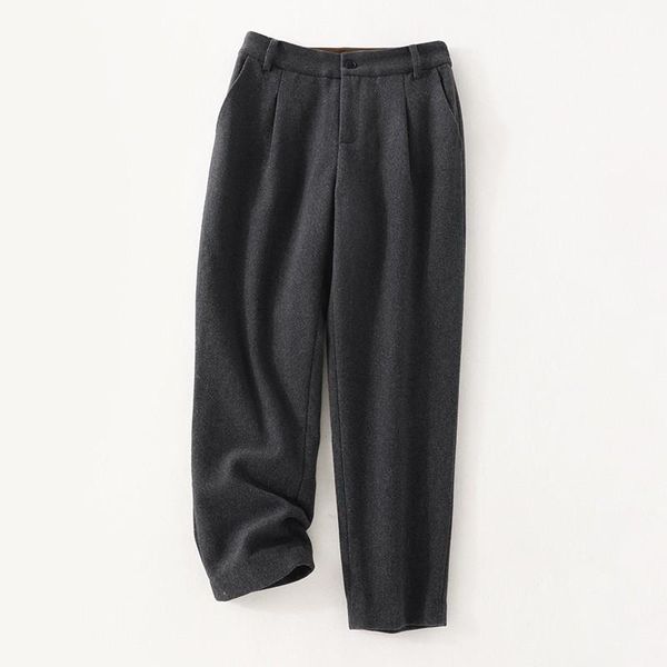 

women's pants & capris autumn and winter women trousers leisure high waist nine points button zip placket pleated pocket trim wool, Black;white