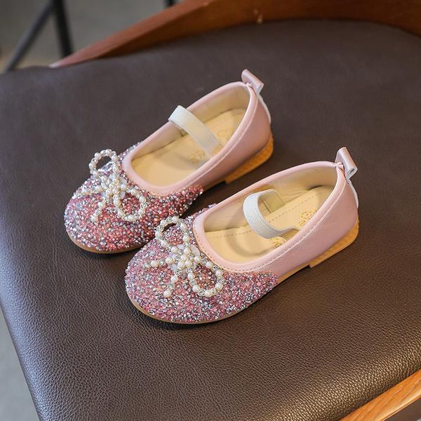 

flat shoes girls rhinestone leather autumn children' sequined pearl sweet flats bow-knot princess g203, Black;grey