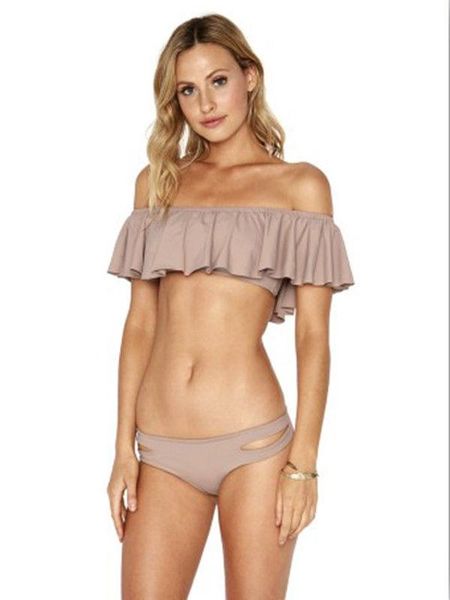 

one-piece suits 2021 summer women bandeau off shoulder ruffles padded bra bathing suit swimsuit female swimwear swim bikini set