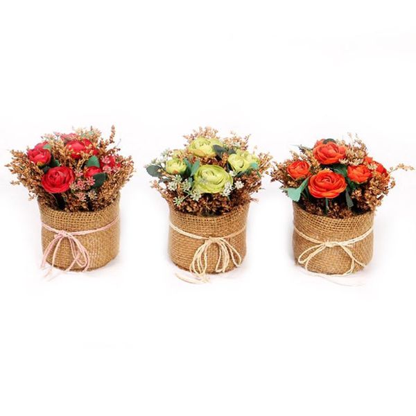 

decorative flowers & wreaths 3pcs artificial potted silk rose arrangements bonsai house office restaurant table centerpieces windowsill deco