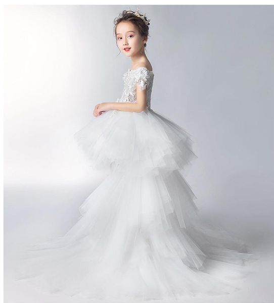 

girl's dresses evening girl dress long trailing costume princess children kids bridesmaid ball gown girls lace wedding and party, Red;yellow