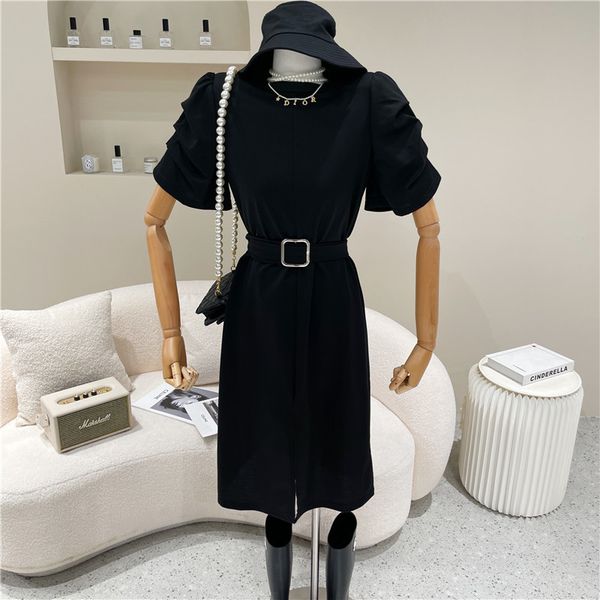 

female spring summer 2021 niche design fashion temperament rentals up skinny medium length dress, Black;gray