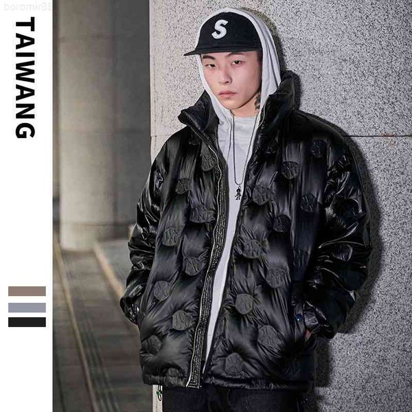 

coat down jacket men's 21 winter fashion brand loose bright embossed, Black;white