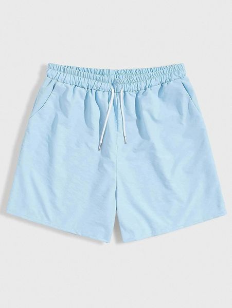 

romwe guys blue drawstring waist shorts 5'' f9rc#, Black