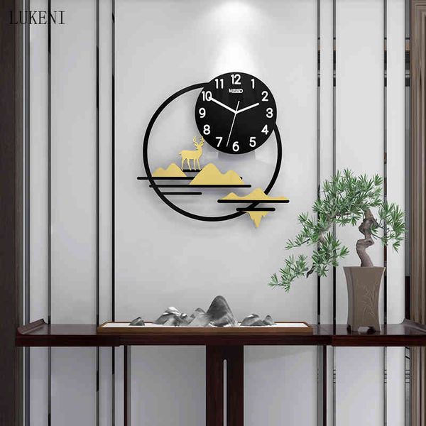 Стиль гостиной подвесной творческий металл китайский ресторан украшения настенные часы 210414