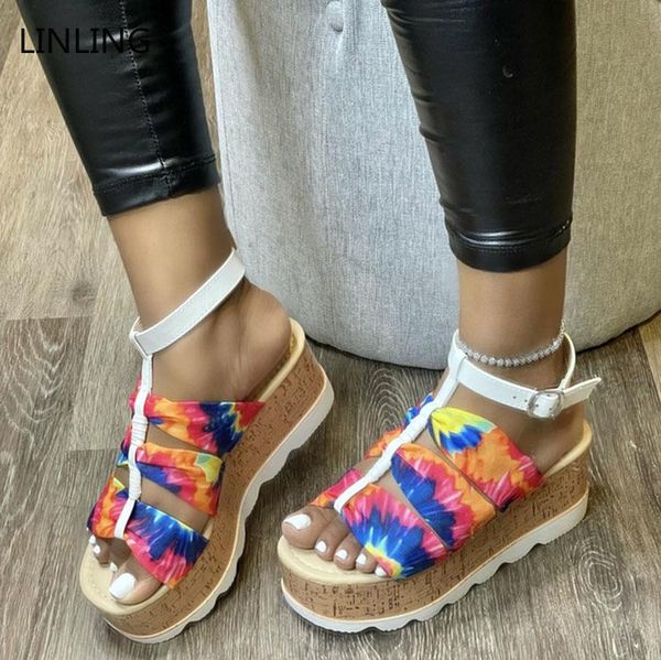 

sandals 2021 summer women woman platform flats ladies print sandalias female fashion beach footwear women's non slip shoes, Black