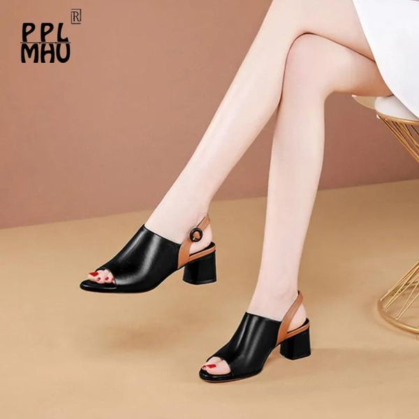 

black high heel sandals for women 2021fashion pu leather buckle strap peep toe summer female shoes hollow non-slip single