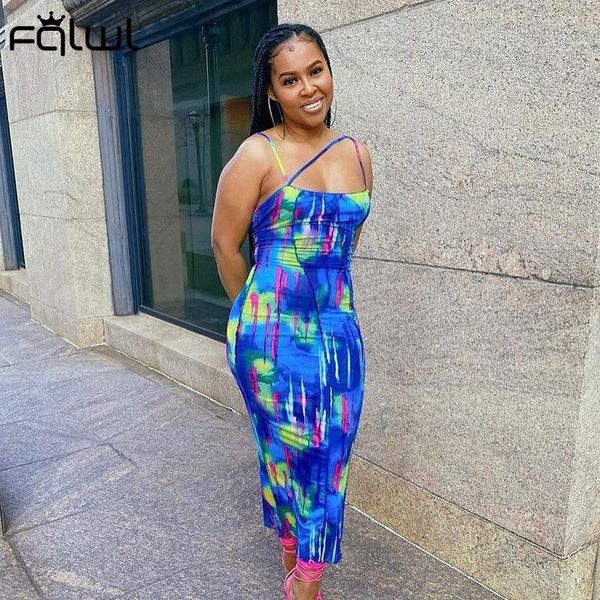 

casual dresses fqlwl for women 2021 streetwear summer print bodycon maxi midi dress cami strap backless sleeveless fashion, Black;gray