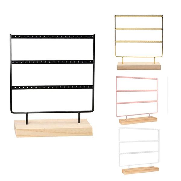 

jewelry pouches, bags 66-hole 3-layer earring storage box with bracket, holder, gift box, wooden rack/earring tray, Pink;blue