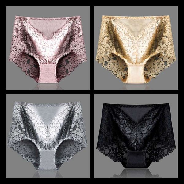

women's lace mesh hip slim women's triangular underwear medium high waist large breathable, Black;pink