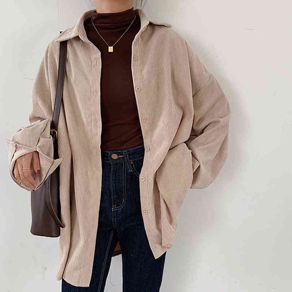 

spring new women solid corduroy vintage oversized blouse turn-down collar button up batwing sleeve shirt autumn casual t0o5, White