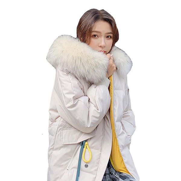 

down winter women fashion loose fur collar warm parka coat down cotton thick hooded parkas jacket jaquetas feminina, Black