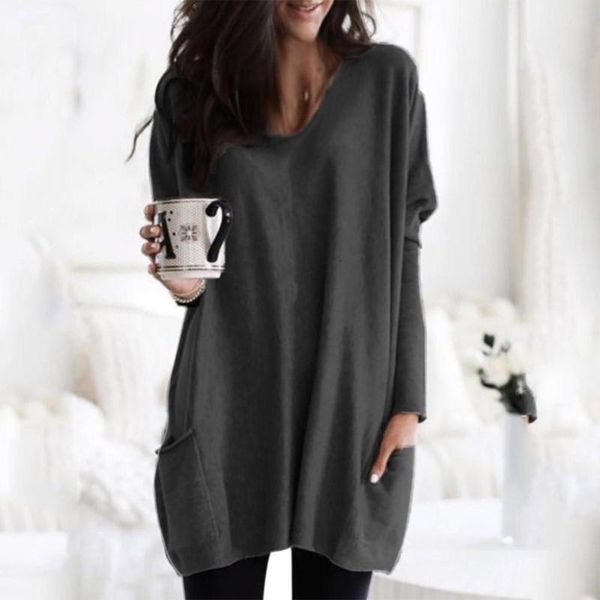 

autumn winter long petal sleeve womens t shirts v neck loose solid color pocket tunic casual female spring streetwear, White