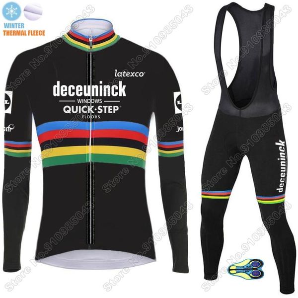 

set quick step cycling jersey world 2021 winter thermal long sleeve pants bib road bike sport maillot culotte racing sets, Black;blue