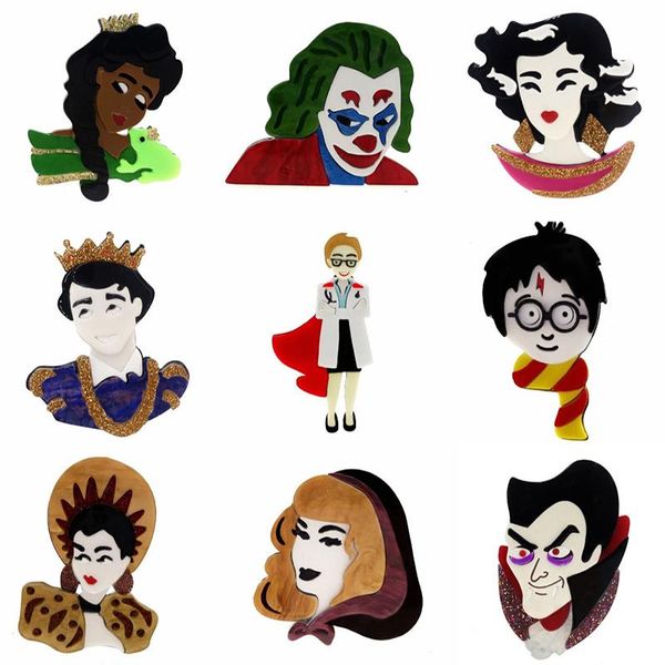 

pins, brooches ziccowong personality design princess prince vampire figure brooch pin for women girl cartoon cute lapel gift, Gray
