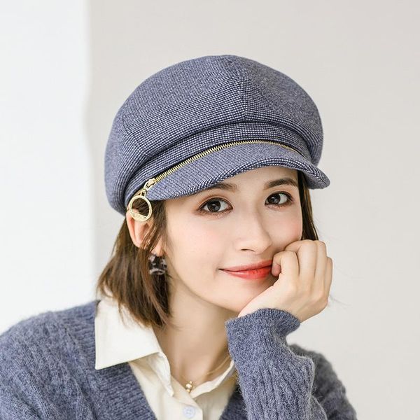 

stingy brim hats casual korean style beret women ladies vintage caps for female girls outdoor headwear, Blue;gray
