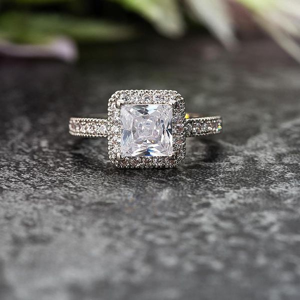 

wedding rings classic geometric square zircon promise for women ladies temperament trend index finger ring anniversary gift, Slivery;golden