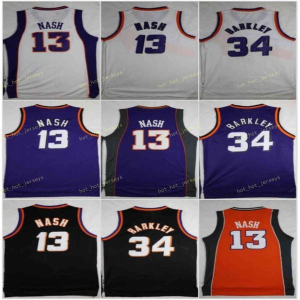 Jerseys de basquete vintage Charles 34 Barkley Steve 13 Nash Purple White Black Stitched