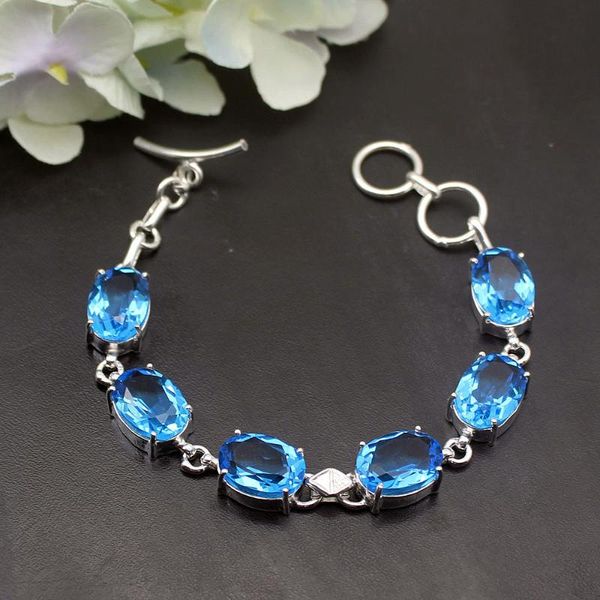 

link chain attractive natural ocean bluez 925 sterling silver women links bracelet 7.5 inch tf1065link, Black