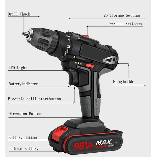 

cordless drill electric screwdriver mini wireless power driver dc lithium-ion battery 3/8-inch 2 speed 4.8 professiona drills