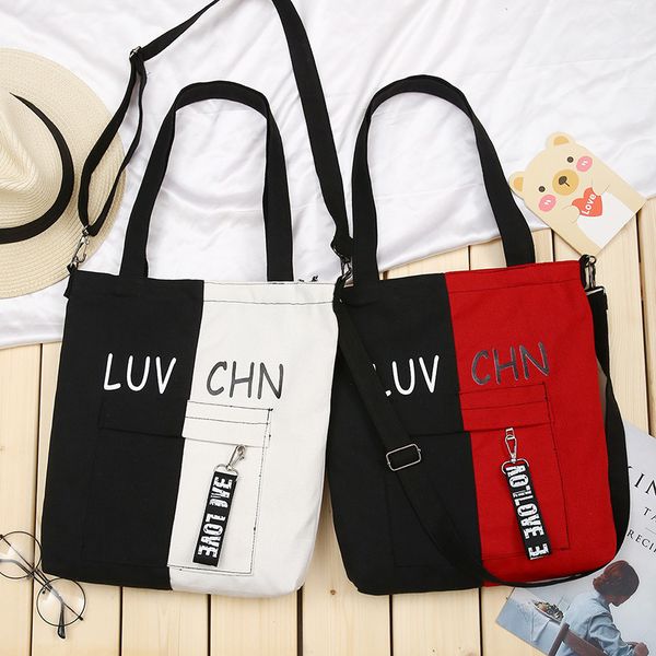 

diagonal version ins spring canvas student double-sided one-shoulder of bag letter 2020 korean obqtn