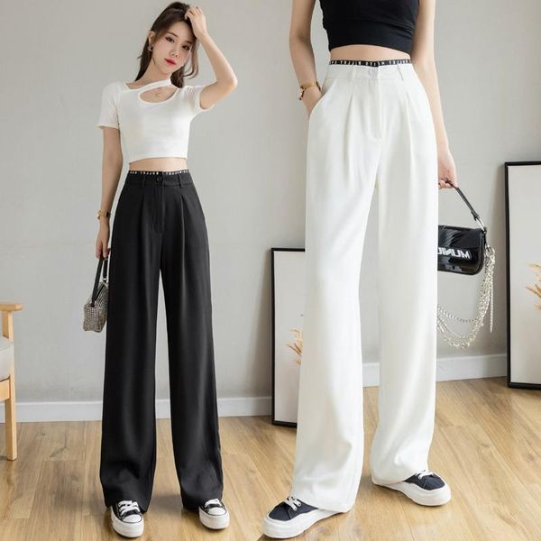 

women's pants & capris high waist suit women 's summer thin 2021 straight loose wide-legged casual ankle length, Black;white