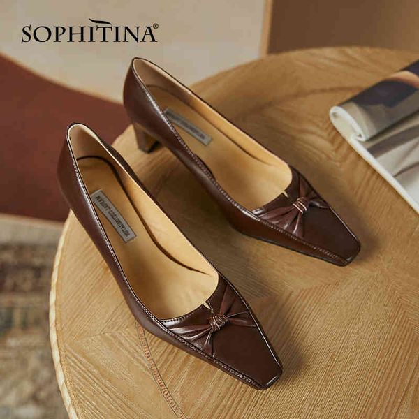 

sophitina retro women's pumps thick high-heeled cow leather spring autumn shoes square toe non-slip tpr bottom female shoes ao83 210513, Black