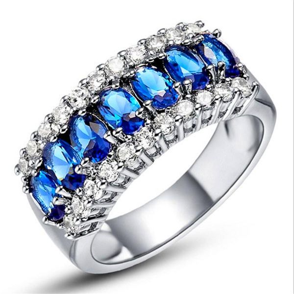 

wedding rings loredana style accessories fashion shiny straight row egg-shaped blue zircon rich unwavering attitude, Slivery;golden
