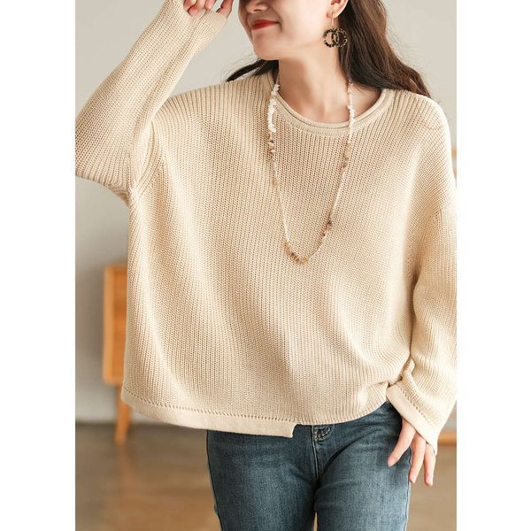

simple fan cotton round neck off sleeve sweater autumn loose irregular, White;black