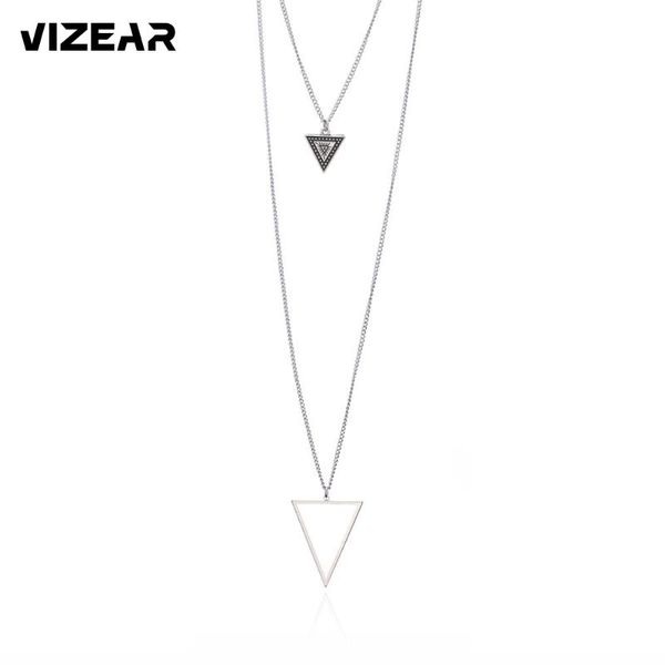 

pendant necklaces ethnic triangles multilayer long chain necklace for women and men jewelry boho charms 2021, Silver