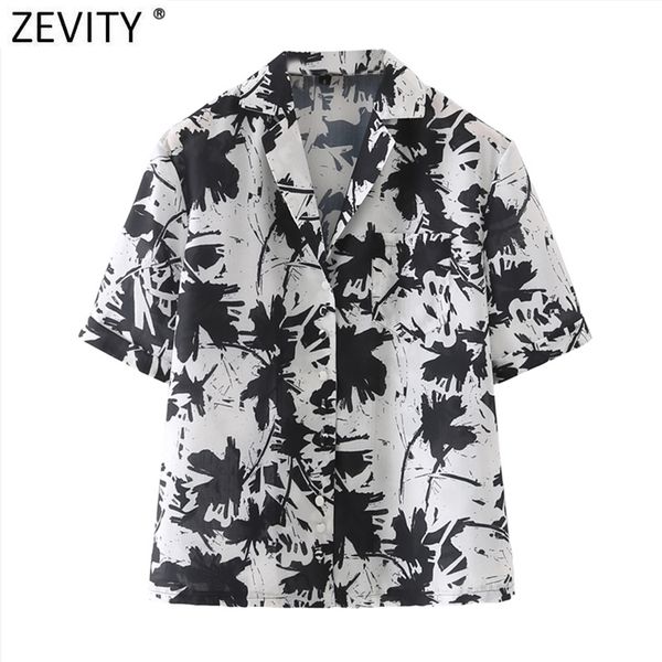 

women fashion tropical black leaves print single breasted shirt female casual short sleeve blouse chic summer ls9151 210416, White;black