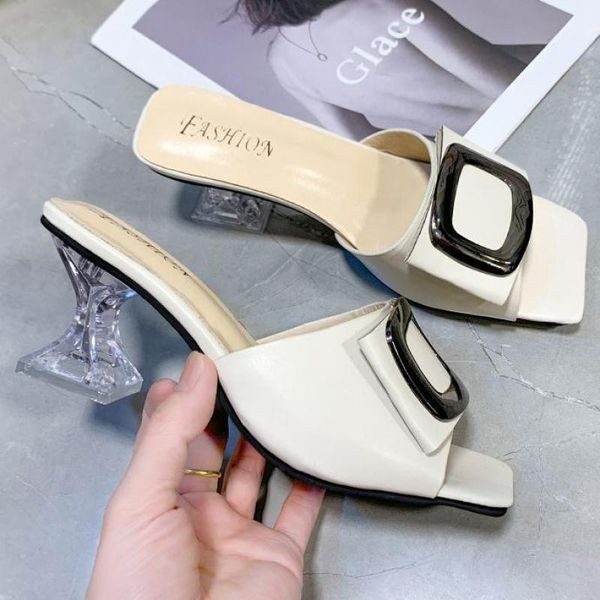 

slippers summer women shoes fashion metal buckle ladies mules slides ytmtloy zapatillas mujer casa sapatos mulher calzado, Black
