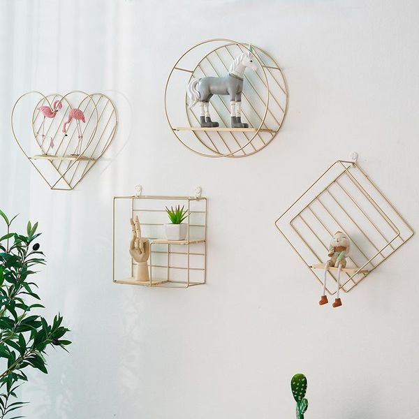 

hooks & rails nordic ins wrought iron shelf wall punch-storage rack living room bedroom home decoration