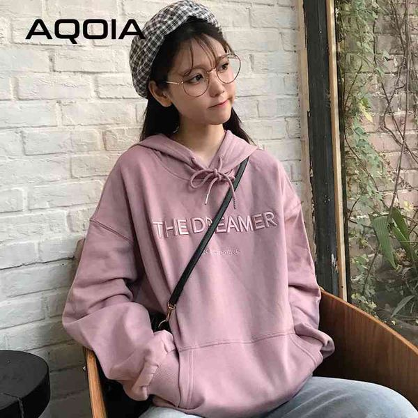

autumn chic korean style embroidery women hoodies thin sweatshirt oversize womens ins plus size female pullovers 210521, Black