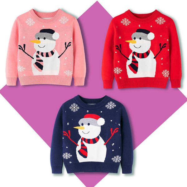 

2-7 years old children's winter sweater christmas boy and girl viscose sweater snowman pattern cartoon warm clothing g1026, Blue