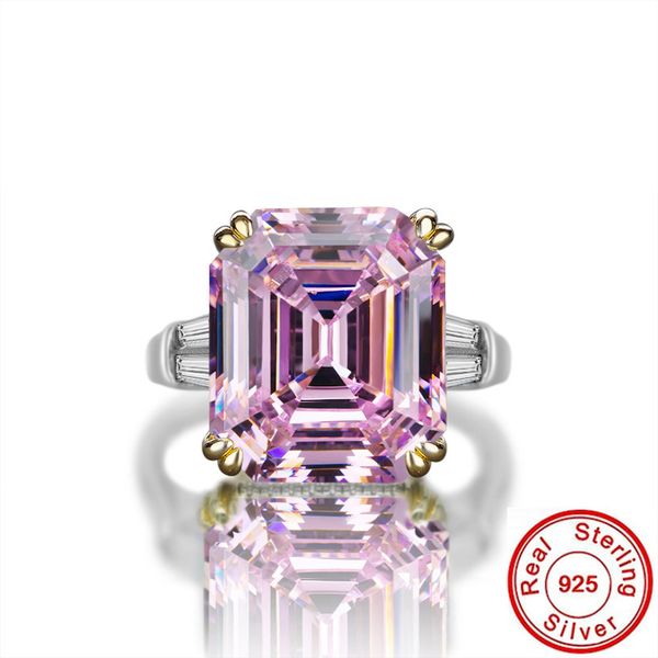 

emerald cut 10ct diamond promise ring 100% real 925 sterling silver engagement wedding band rings for women bridal party jewelry, Slivery;golden