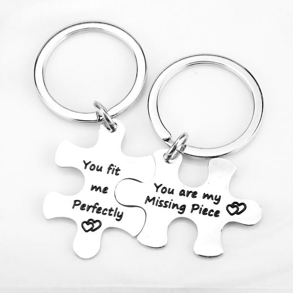 

fashion you are my missing piece keychain valentines day present keyring key chain bag charm gift for girls boys jewelry, Silver