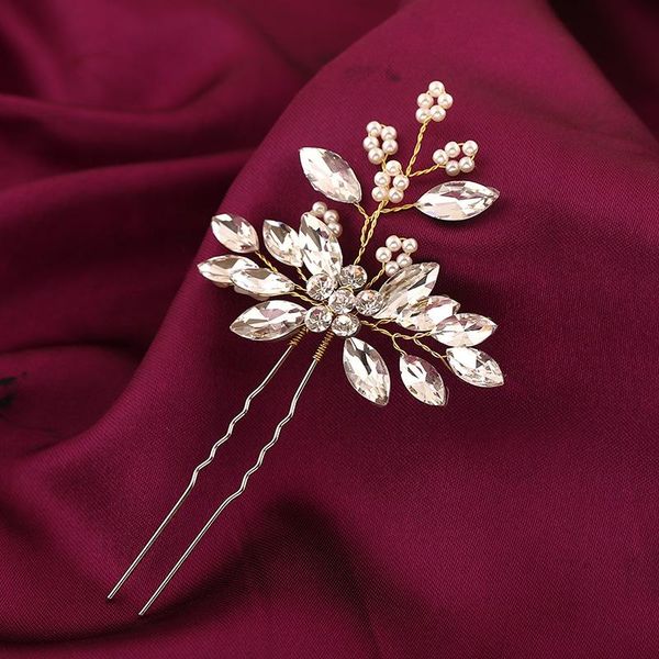 

hair clips & barrettes gold color rhinestone hairpins wedding pearl flower handmade jewelry accessories bridal head decoration ornament, Golden;silver