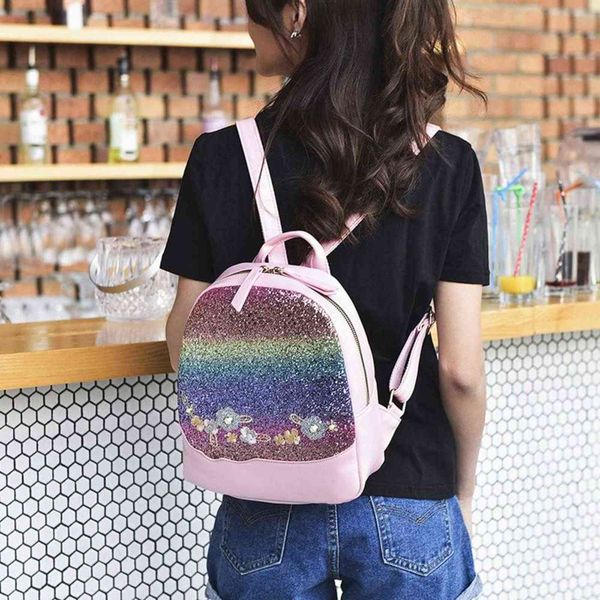 Женский Мини Рюкзак Роскошный ПУ Кожа Kawaii Рюкзак Милый Изящный Bagpack Небольшие Школьные Сумки для Девочек Блен Блеск Сияние Y1105