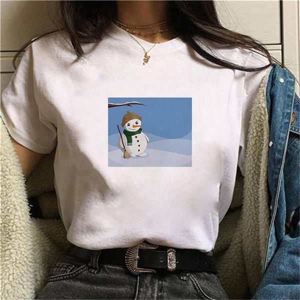

women's t-shirt 2021 snowman fashion graphic kawaii camisas 90s harajuku ullzang, White