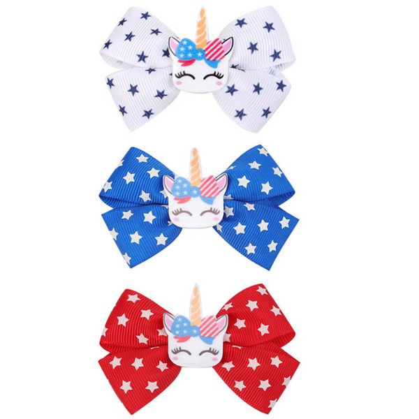 

girls hair accessories kids hairclips baby bb clip barrettes clips ribbon unicorn childrens print star bow bowknot hairpin b6964, Slivery;white