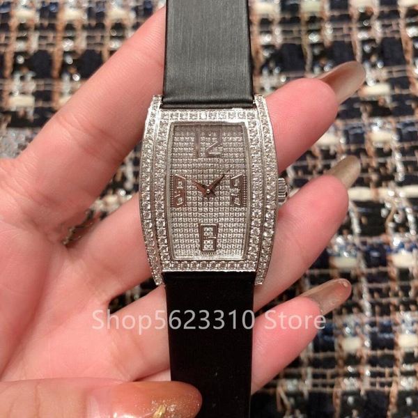

wristwatches fashion geometric design wine barrel watches cz quartz crystal wristwatch number clock women full of diamonds shape watch, Slivery;brown