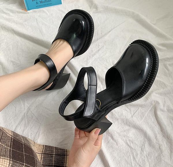 

dress shoes women's cute woman pumps korean vintage low heel women mary jane lolita platform heels zapatos de mujer, Black