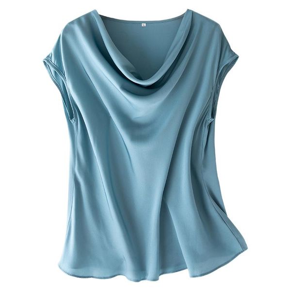 

women's blouses & shirts women summer 100% silk blouse short sleeve office wear casual elegant natural solid real shirt, White