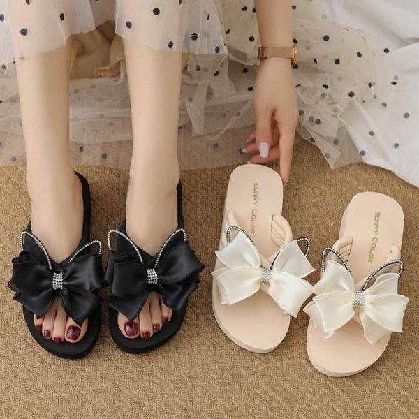 

med shoes woman 2021 slippers casual slipers women on a wedge butterfly-knot shale female beach platform luxury summer, Black