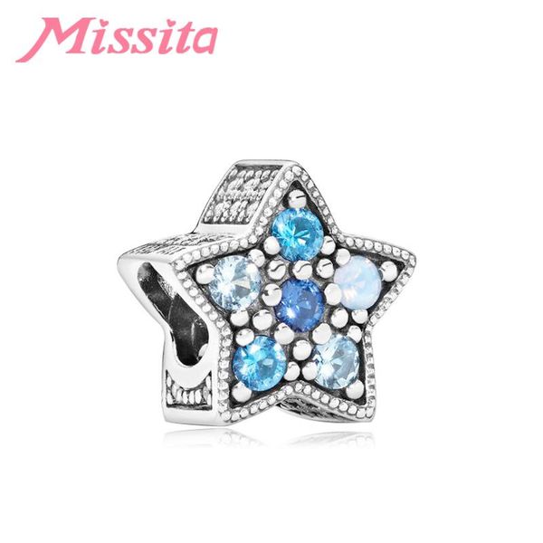 

charms missita 2021 blue zircon star charm fit brand bracelet diy jewelry women bracelets accessories anniversary drop, Bronze;silver